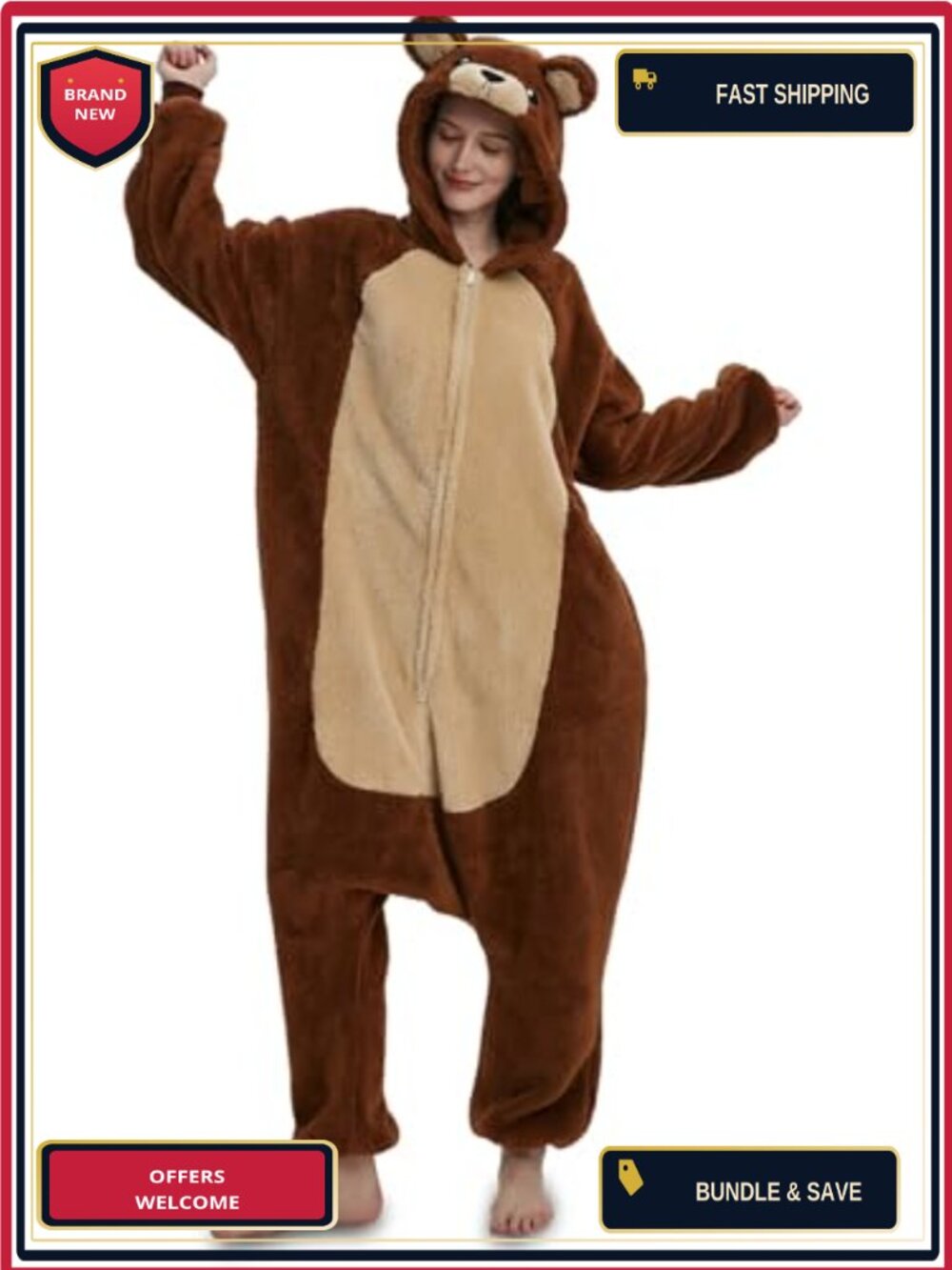 Adult Bear Onesie Cosplay Pajamas Halloween Costume Polar Fleece Hooded